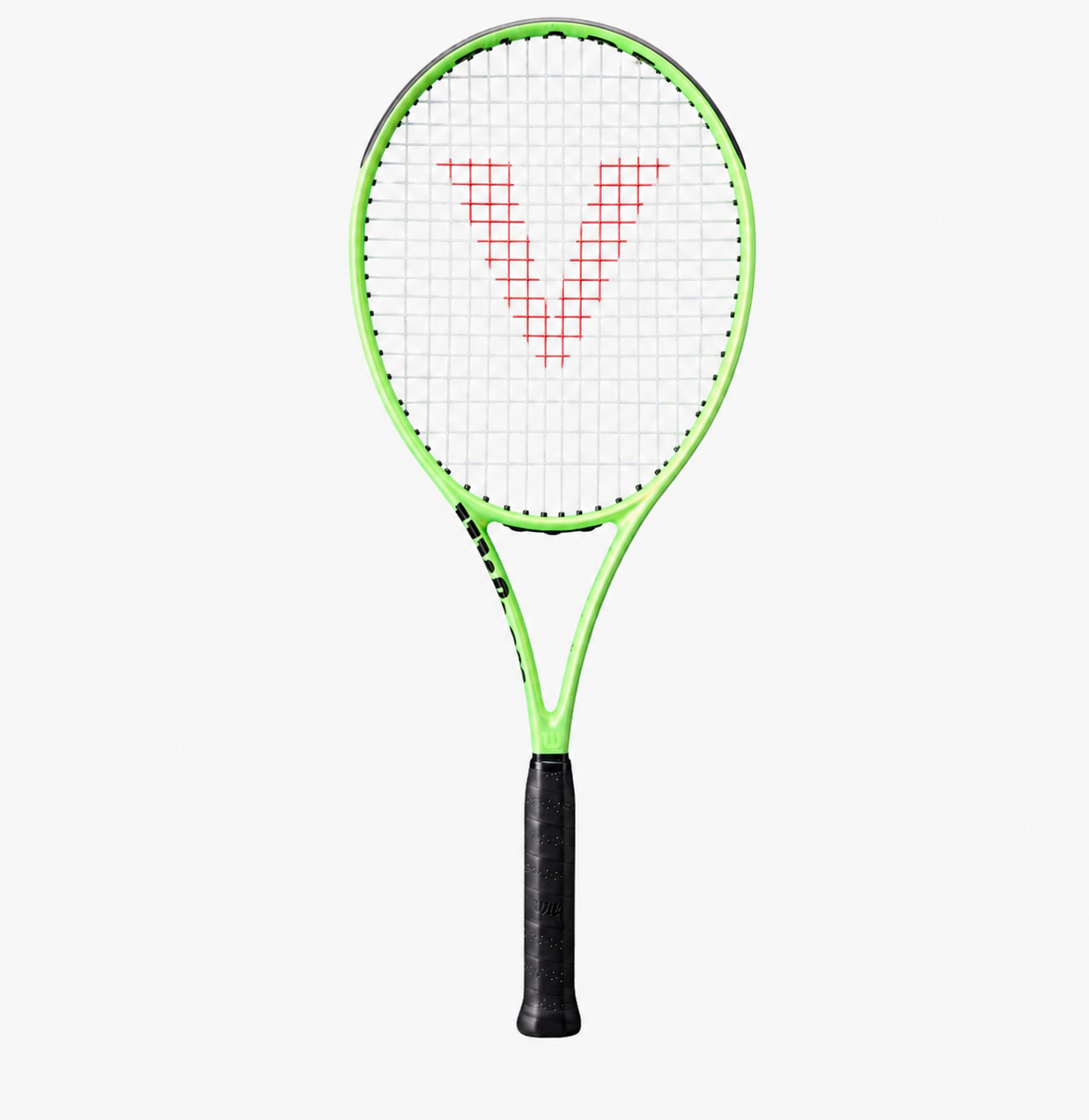 Vợt tennis chuyên nghiệp Wilson Blade V9 2024 màu xanh ngọc lục bảo in logo chữ V đỏ trên mặt lưới tại vot.io.vn.